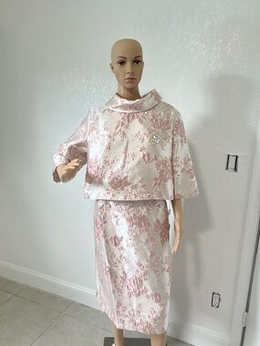 Pink and Ivory Floral Brocade Two-Piece Dress Set